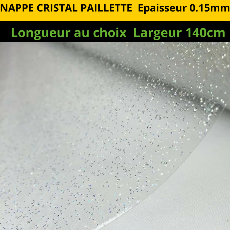 NAPPE CRISTAL TRANSPARENTE A PAILLETTES ARGENTEES